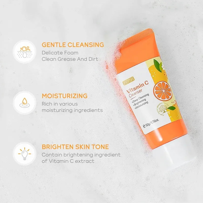 Vitamin C Facial Cleanser Skin Cleansing Moisturizing Anti Acne Blackhead Remove Skincare Face Wash Foam Face Cleanser Skin Care
