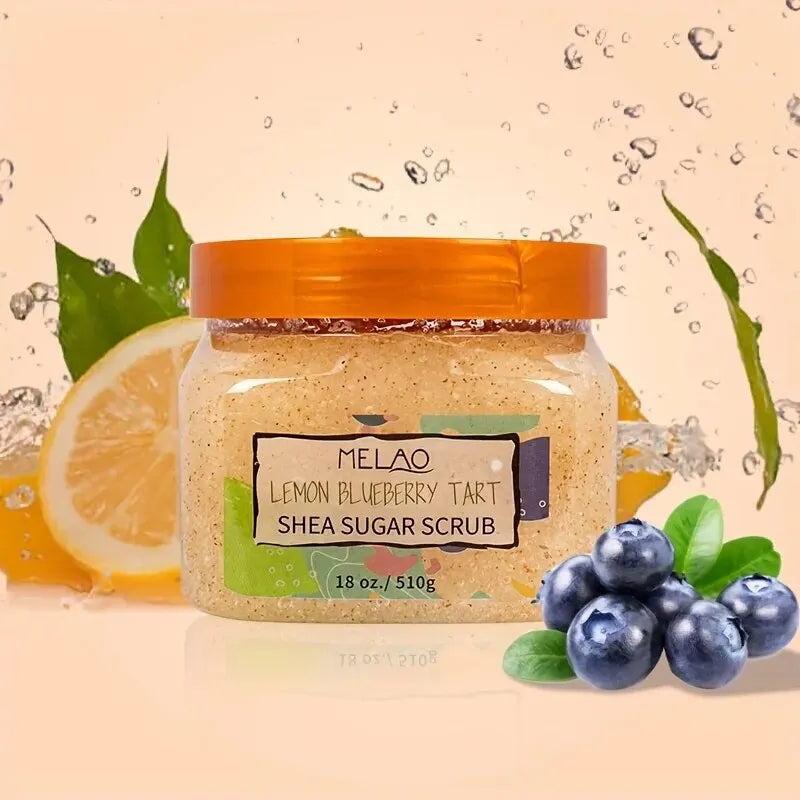Vegan Sea Sugar Scrub | Mango, Lemon, Blueberry | Organic Skin Exfoliator