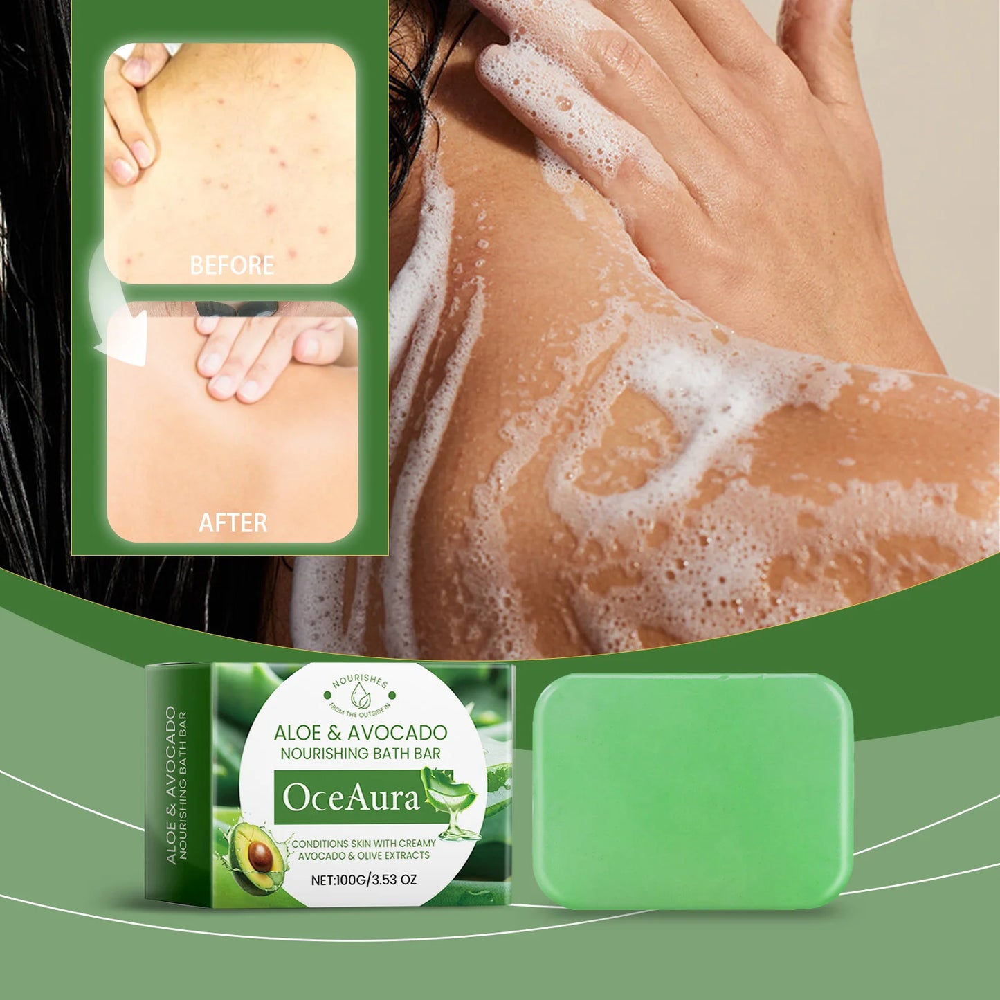 Oce Aura 100g Aloe Vera Herbal Soap Natural Bar Gentle Facial And Body Cleanser for Men & Women Soothing Nourishing